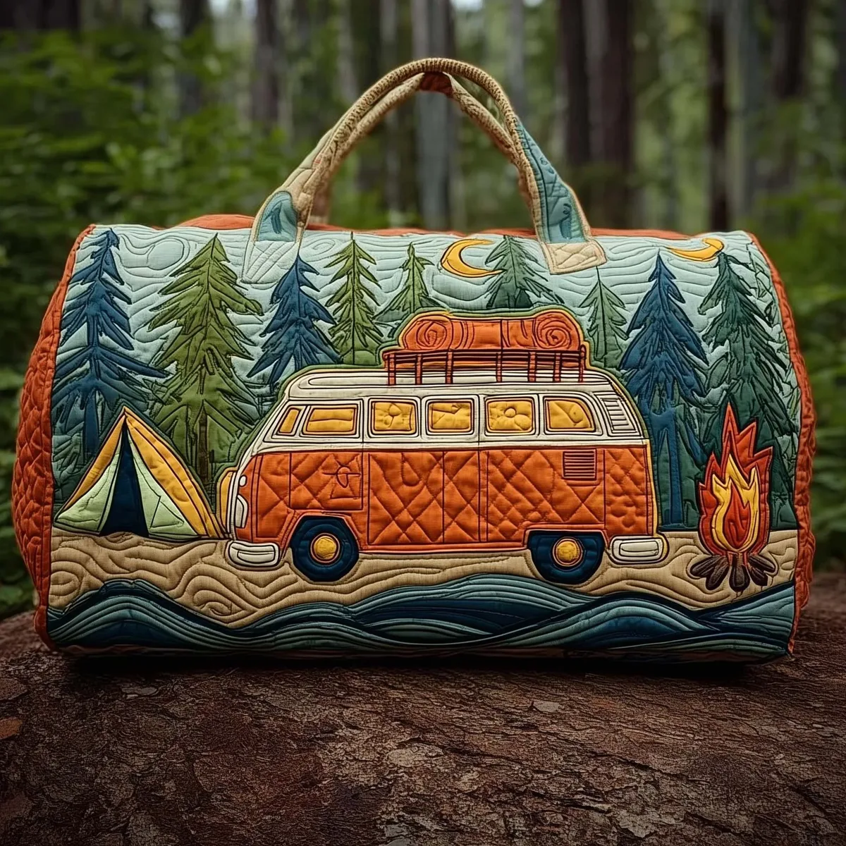 sac de voyage matelassé 3d rétro multicolore avec bandoulière réglable, grande capacité, pour la gym, le camping, la plage, le week-end