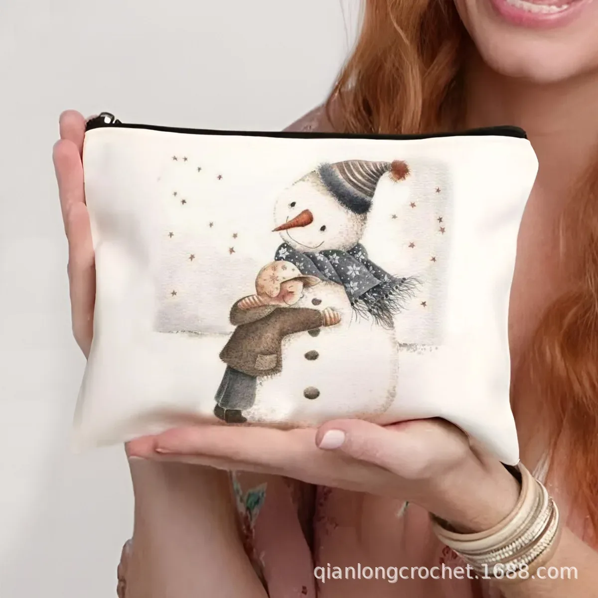 sacs de maquillage tendance de noël, étuis à crayons imprimés bonhomme de neige et sacs de rangement pouvant être personnalisés pochette de maquillage, offre spéciale