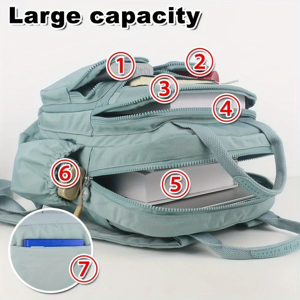 sac à dos d'école léger de grande capacité, sac de voyage multi-poches, matériau en nylon résistant à l'usure, bretelles confortables.