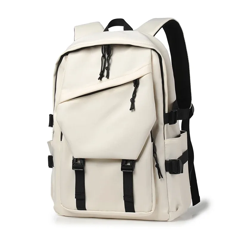 sac à dos simple pour homme en polyester imperméable de 15 pouces, couleur unie, tendance, pour couple, étudiant, ordinateur portable
