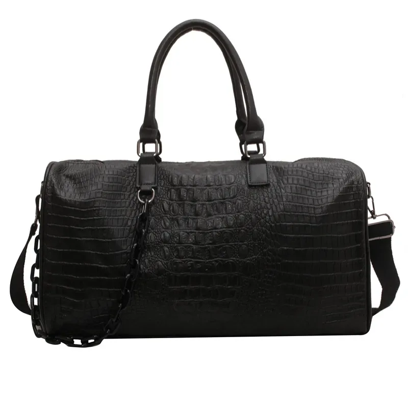 sac de voyage en cuir pu à motif crocodile, grande capacité, sac de sport imperméable, sac de week-end avec chaîne pour femmes