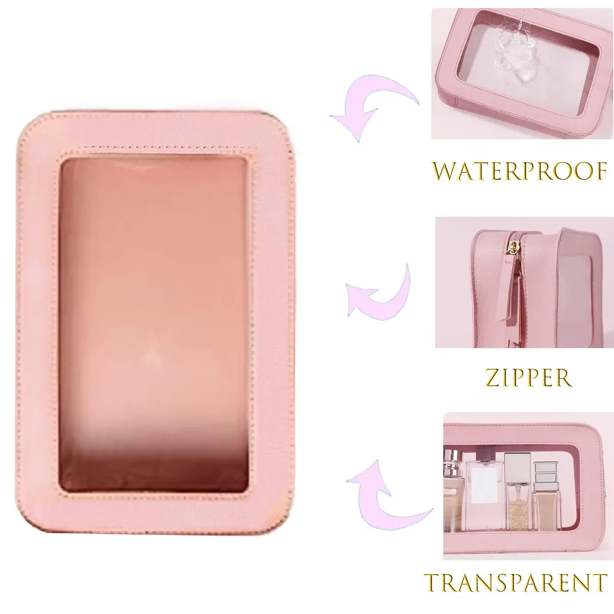 trousse de maquillage transparente et imperméable, organisateur de voyage portable pour femmes, pochette de toilette avec fenêtres en vinyle transparent