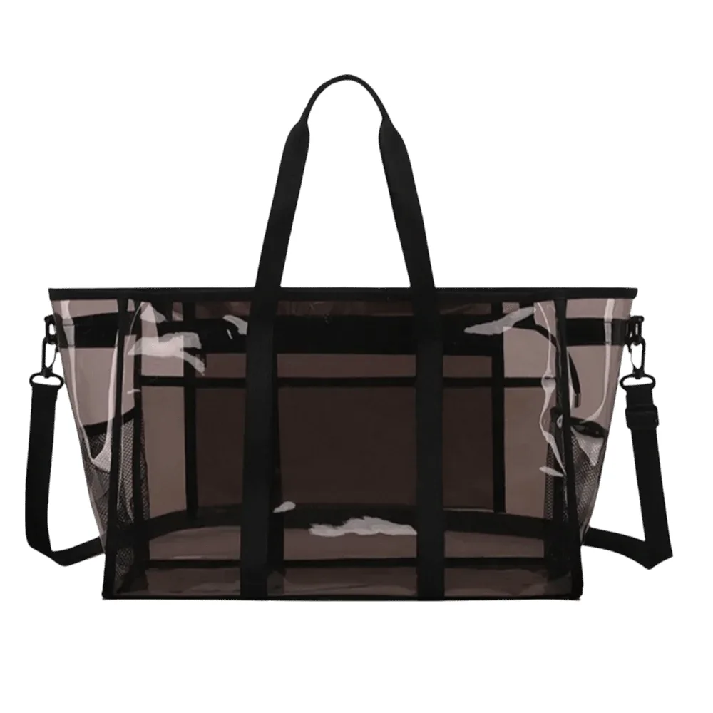sac bandoulière transparent grande capacité, sac de toilette imperméable en pvc, sac de plage et de natation léger et surdimensionné
