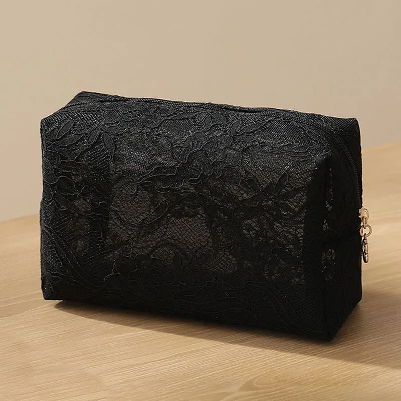 trousse de maquillage imprimée en maille de dentelle, trousse de toilette multifonctionnelle portable de grande capacité, sac de rangement de voyage mignon, accessoires cosmétiques