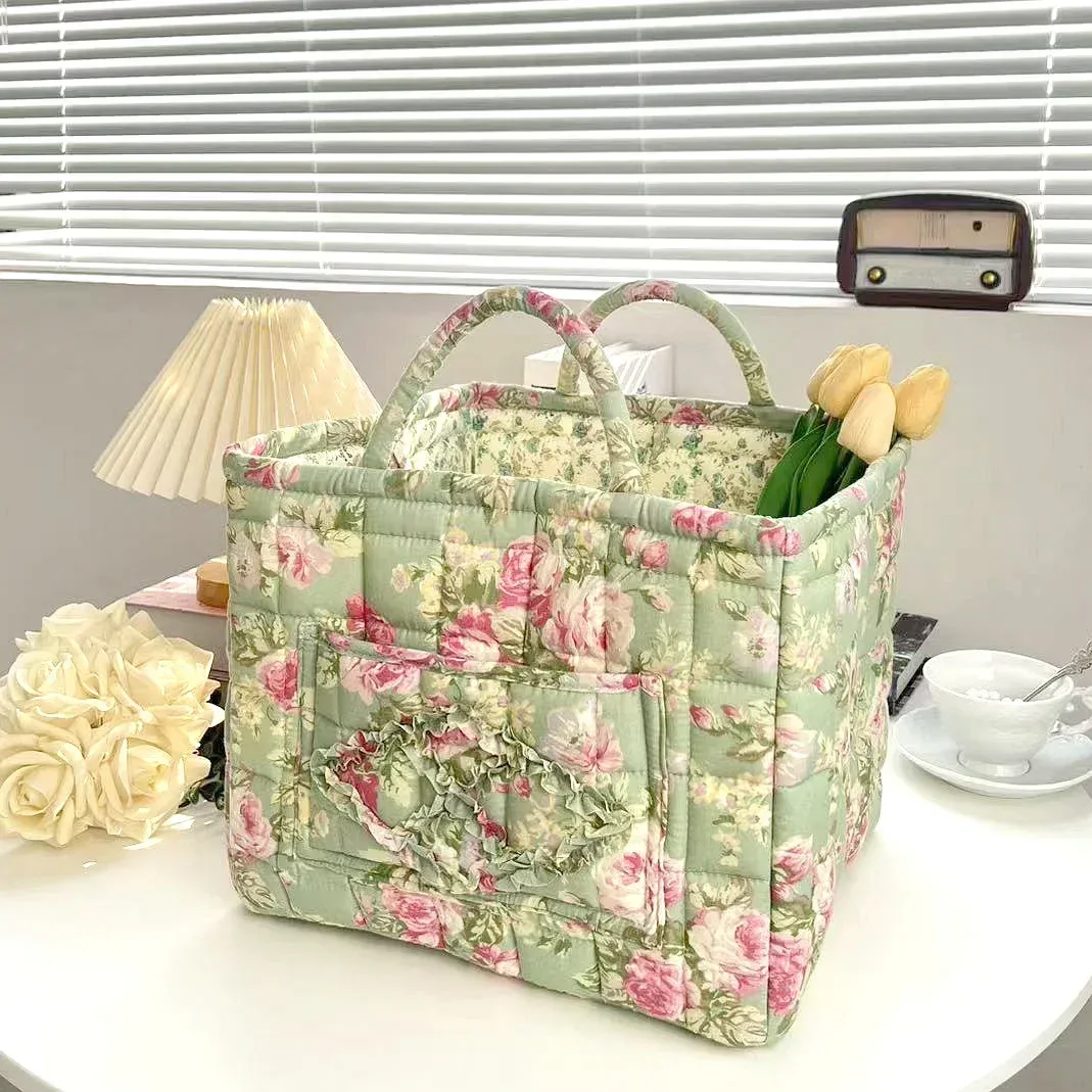 panier de rangement à motifs floraux pour femmes, paniers à linge doux en tissu de grande capacité avec poignées faciles à transporter, sac fourre-tout de voyage