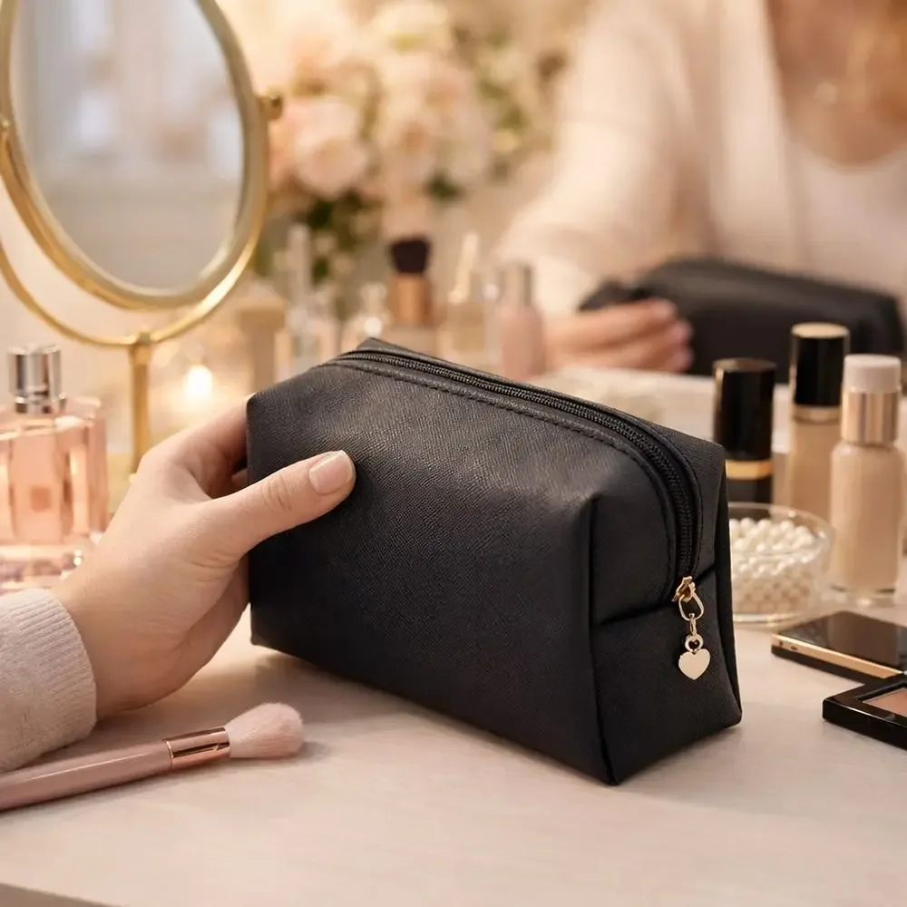 nouvelle trousse de maquillage en cuir pu imperméable grande capacité, trousse de toilette avec fermeture éclair, sac de rangement pour femmes et hommes