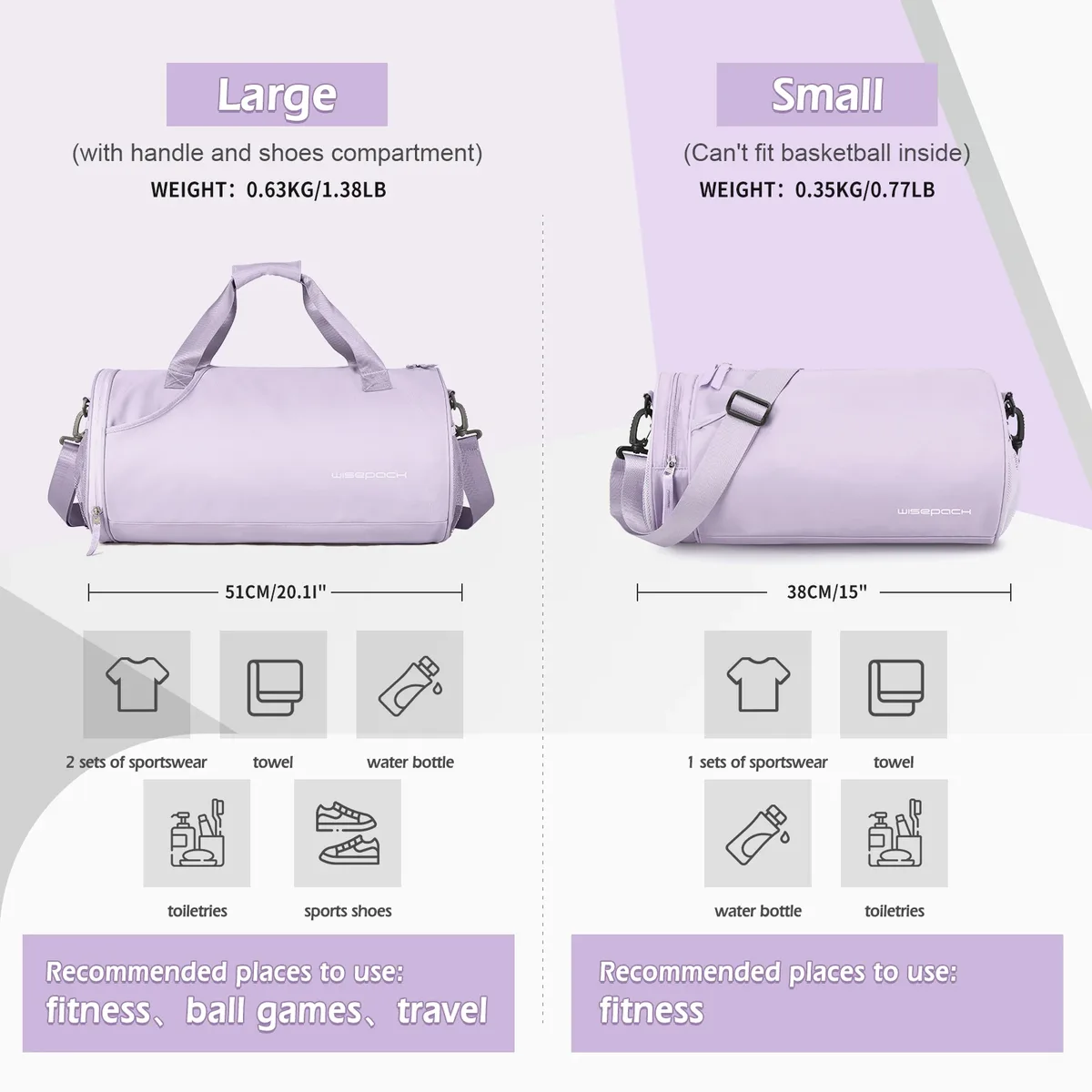 Sac de sport pour femmes, sac de jour pour la salle de sport et le week-end, sac de voyage étanche avec compartiment pour chaussures et vêtements