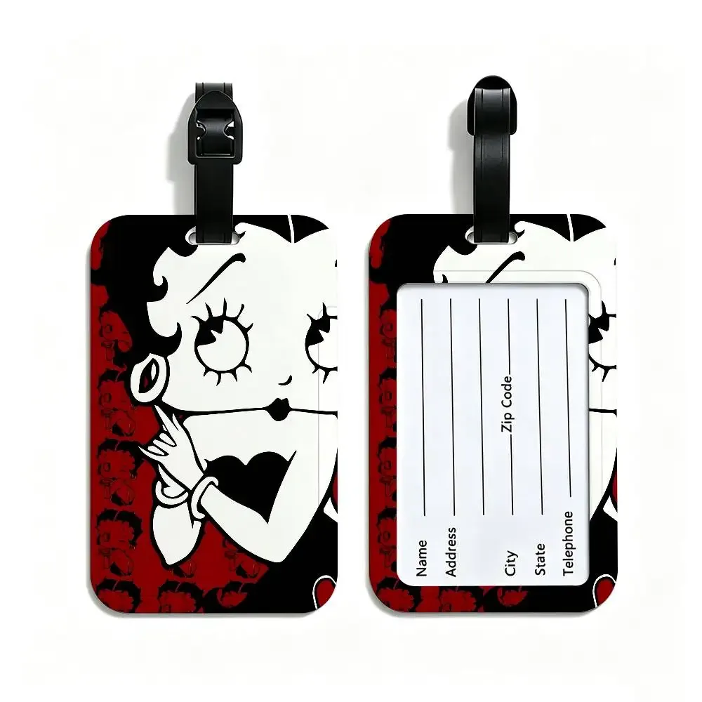 étiquette de bagage anti-perte en pvc avec motif de dessin animé b-betty b-boop, porte-carte d'identité, étiquette de nom pour voyage en plein air.