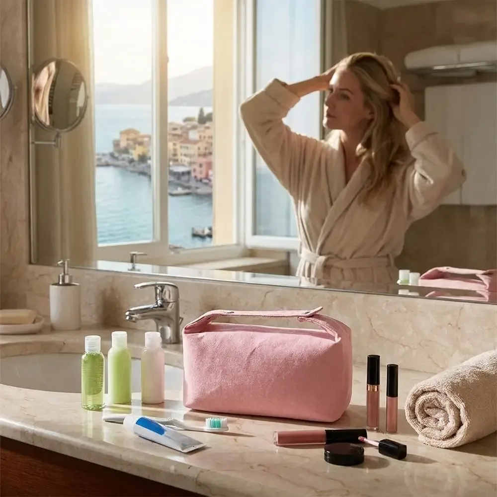 sac de rangement cosmétique grande capacité tendance, trousse de toilette portable en toile, organiseur de maquillage
