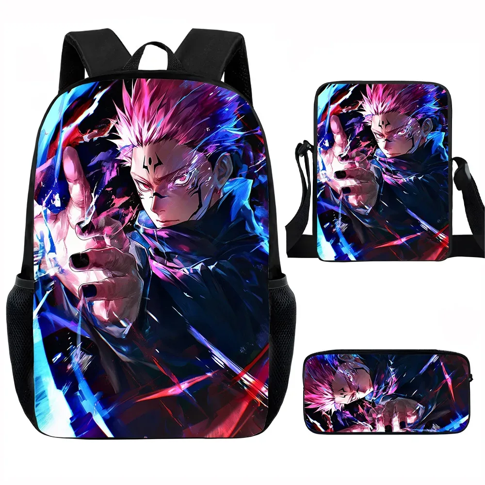 j-jujutsu kaisen 3 pièces ensemble sac à dos 40 cm/15.7 pouces sacs d'école sac à bandoulière trousse à crayons sac de livre d'ordinateur pour garçons filles meilleur cadeau