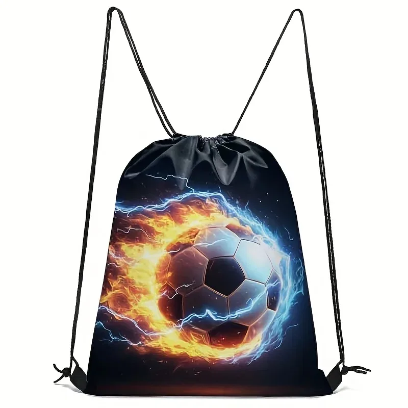 sac de sport à cordon de serrage imprimé football, sac à dos unisexe, motif créatif durable pour la randonnée et les voyages