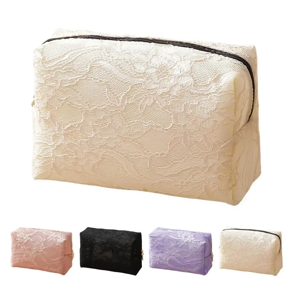 trousse de maquillage grande capacité en dentelle florale, pochette cosmétique imperméable, sac de voyage pour articles de toilette et rangement