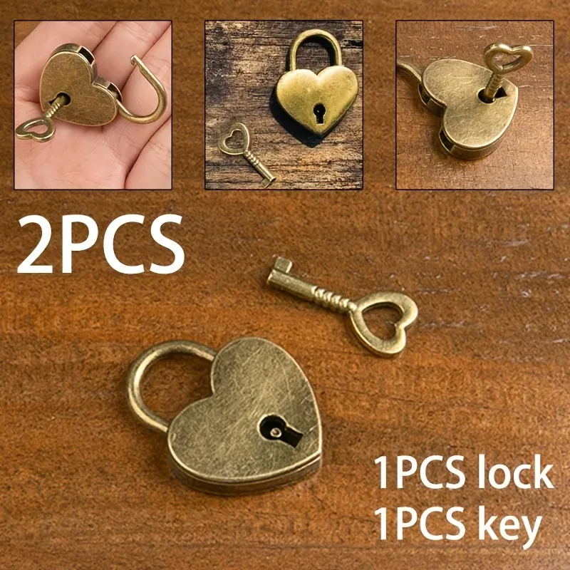 mini cadenas vintage en forme de cœur avec clé, idéal pour tiroirs, armoires, bagages, sacs à dos, dortoirs et petits usages domestiques (1 pièce)
