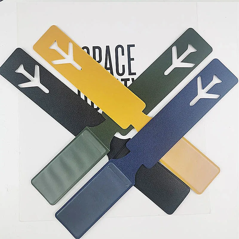 étiquette de bagage longue avec logo d'entreprise personnalisé, étiquette de valise d'avion portable en cuir pu de voyage, nom de vente en gros, porte-carte de message tel