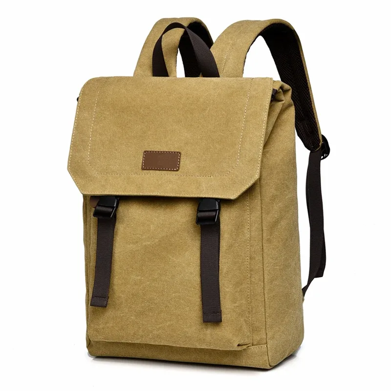 sac à dos en toile pour hommes, sac de grande capacité de style rétro avec sangles à boucle