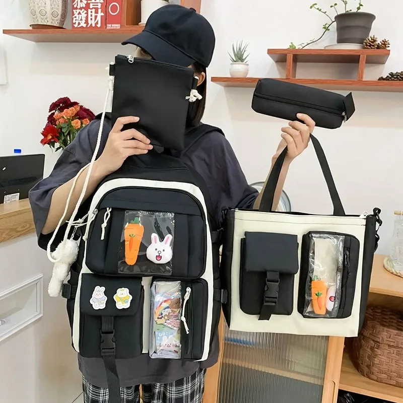 sac à dos d'école kawaii pour enfants, cartable pour femme, sacs d'école pour adolescentes, ensembles de 4 pièces, 138