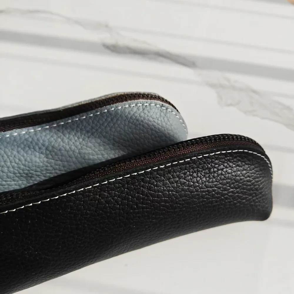 pochette à crayons en cuir véritable personnalisable avec nom – trousse à stylos pour étudiant, pochette de luxe en cuir de vachette pour femme, petite trousse à maquillage zippée