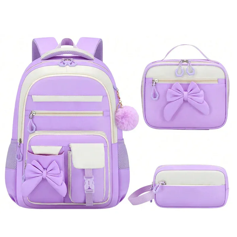 ensemble de 3 sacs à dos scolaires élémentaires grande capacité mignons pour jeunes filles du collège avec trousse et boîte à lunch