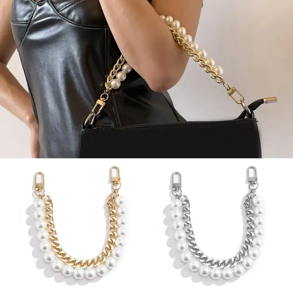 chaînes de remplacement pour sacs avec clips, sangle de décoration pour sac à bandoulière en fausse perle double couche, chaîne épaisse détachable pour sac à main
