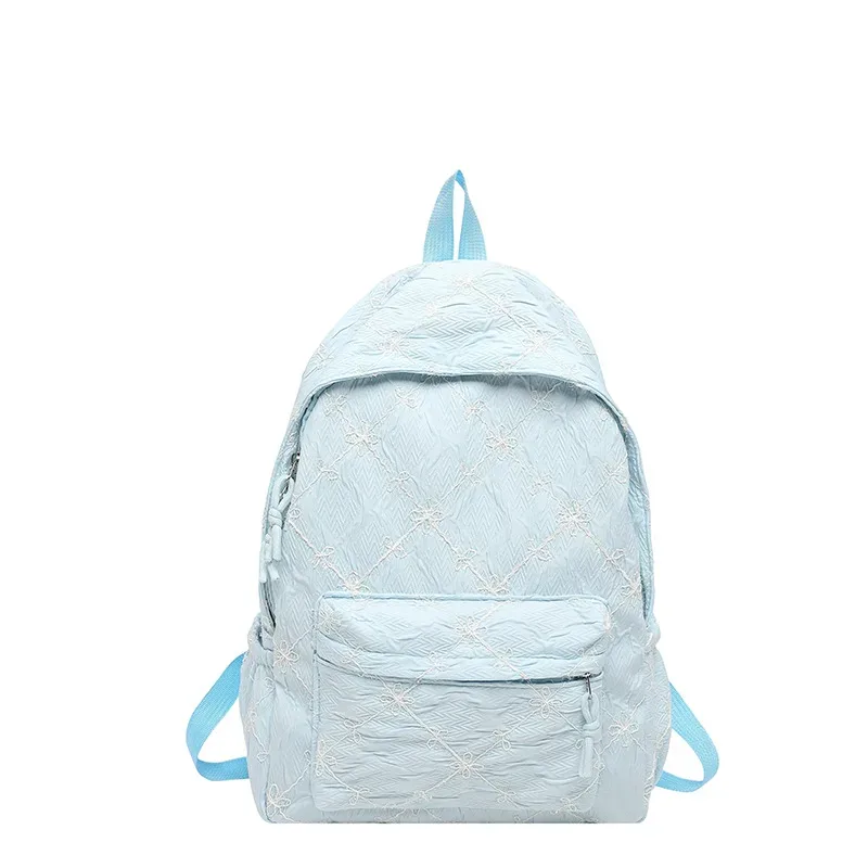 sac à dos matelassé ailes d'ange mignon, sac d'école en nylon à la mode, motif brodé élégant, sac à dos décontracté, sac de voyage quotidien spacieux