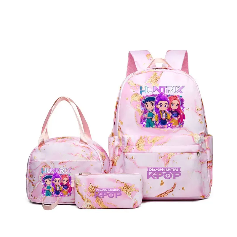 sacs à dos kpop demon hunters avec sacs à déjeuner, sacs d'école légers pour étudiants et adolescents, sac de voyage décontracté pour femmes, 3 pièces/ensembles