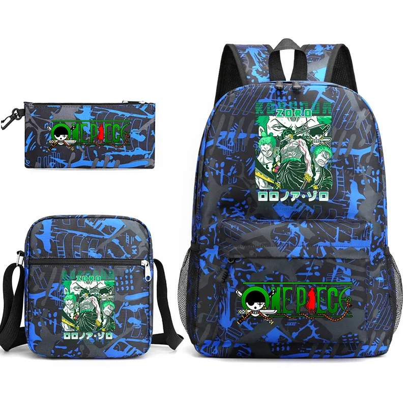 ensemble de sacs à dos pour étudiants imprimés one piece zoro, avec sac à bandoulière et trousse à crayons, pour enfants et adolescents, pour l'école, les voyages, légers