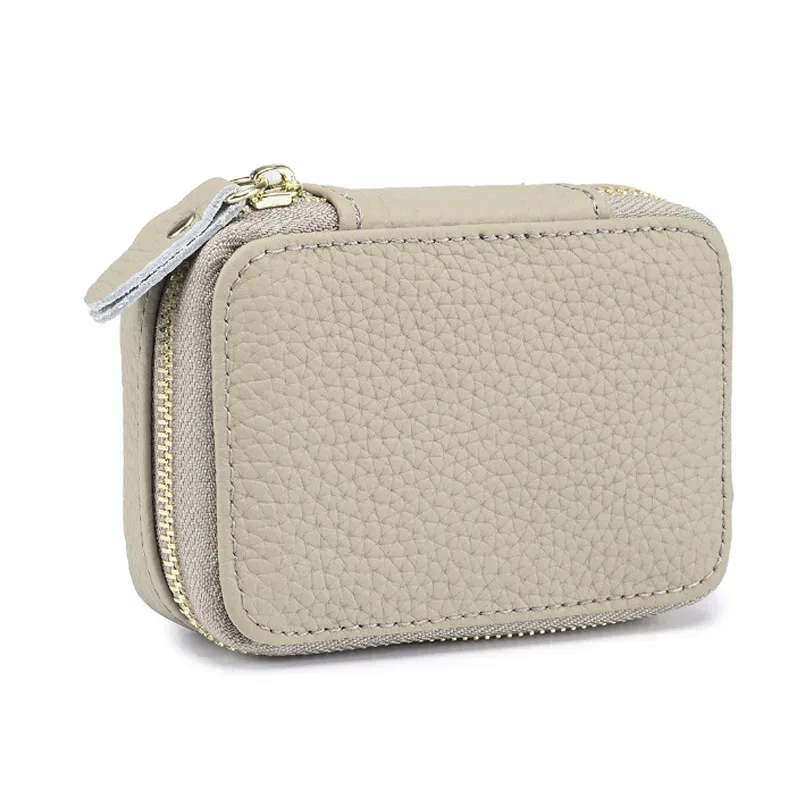 mini sac cosmétique en cuir véritable avec tête miroir pour femme, sac de rangement de maquillage en peau de cercle, sac à monnaie pour casque et rouge à lèvres