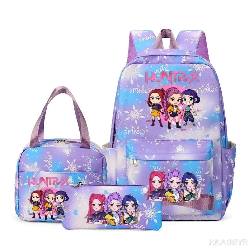 ensemble de 3 sacs à dos kpop demon hunters, sac d'école, sac à déjeuner, trousse à crayons, cadeau de rentrée scolaire pour fille, mochila de loisirs, sacs de voyage pour adolescents