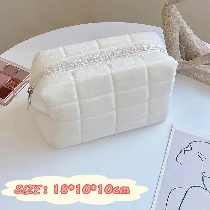 grand sac à main de rangement de maquillage à fermeture éclair pour femmes, sac de rangement de cosmétiques en fourrure solide, trousse à crayons de papeterie, poinçon de toilette de maquillage de voyage