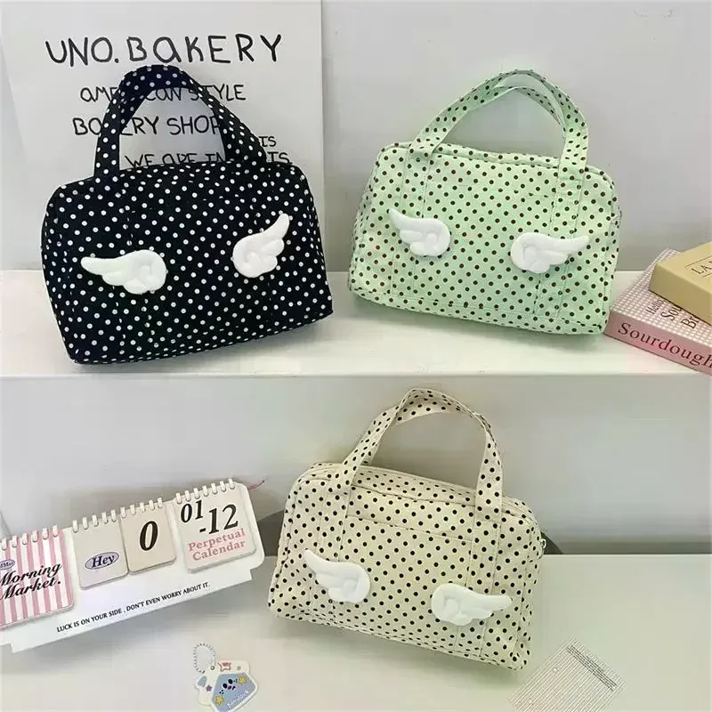 Sac à main ailes à pois de grande capacité, sac à cosmétiques, trousse de toilette de voyage Portable, sac de rangement d'organisation, cartable cadeau pour fille