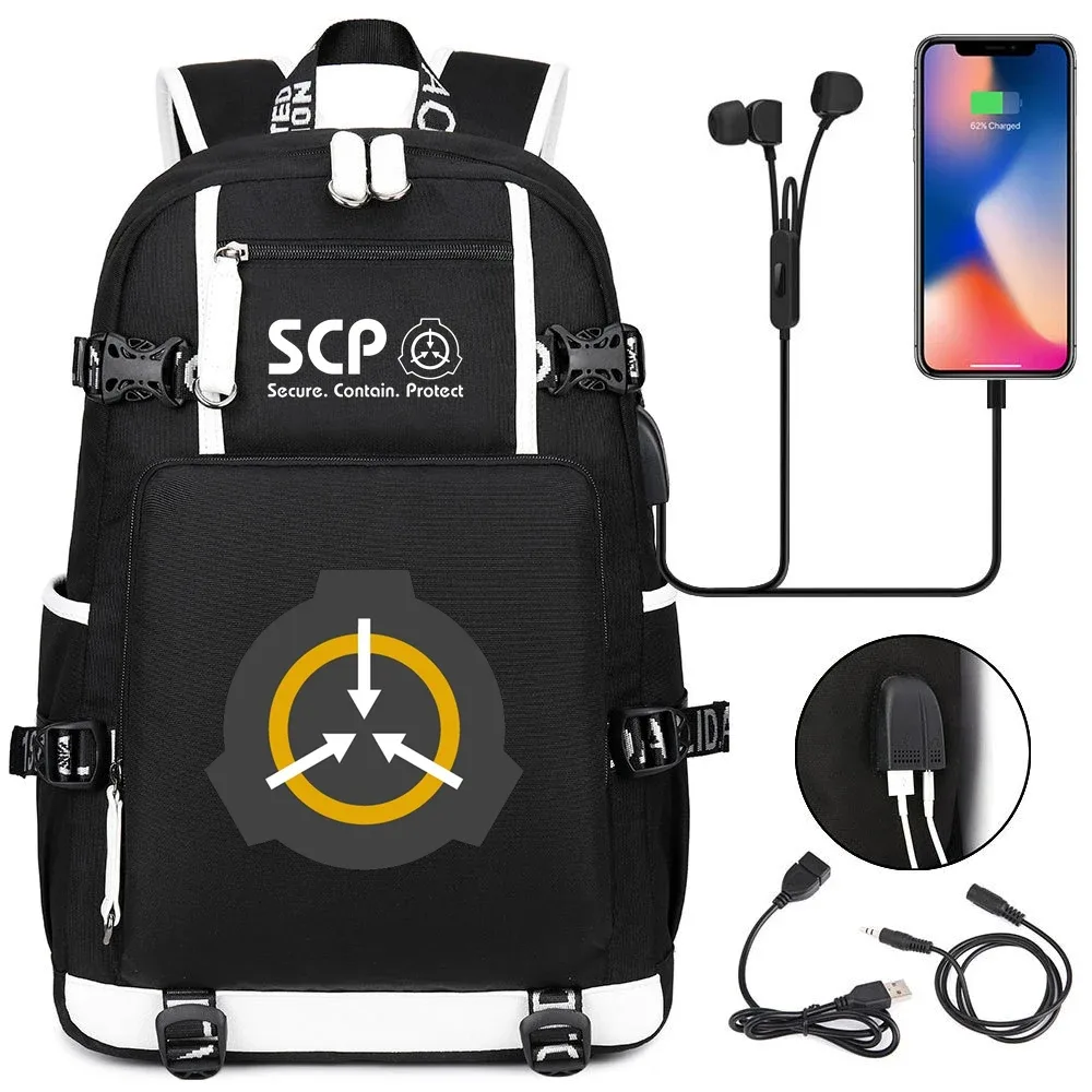 sac à dos scp foundation cartable noir, sacs d'école de dessin animé pour enfants adolescents, sac à dos de voyage scp, sacs initiés par ordinateur portable usb