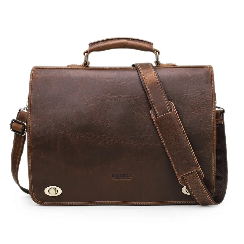 contact's-sac à main en cuir pour hommes d'affaires, sacoche à rabat de marque de luxe, fourre-tout de 15.6 pouces