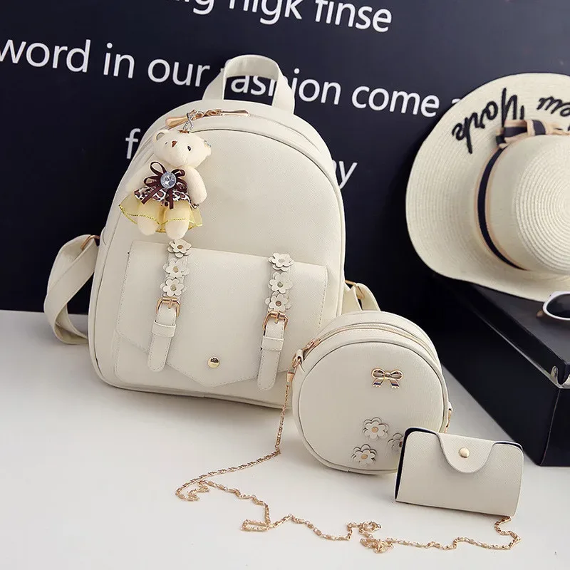 ensemble de sac à dos en cuir pour femme, portefeuille, porte-cartes, mode, nouveau, 3 pièces