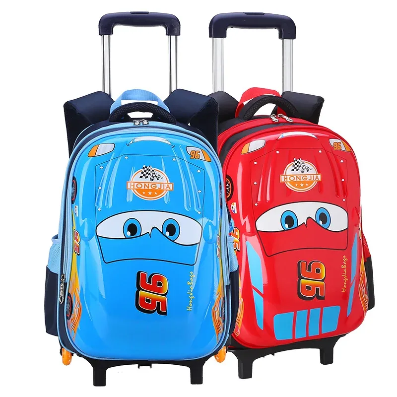 Cartable à roulettes pour enfants, sac à dos à roulettes pour enfants, sac à roulettes pour étudiants, style voiture pour garçons
