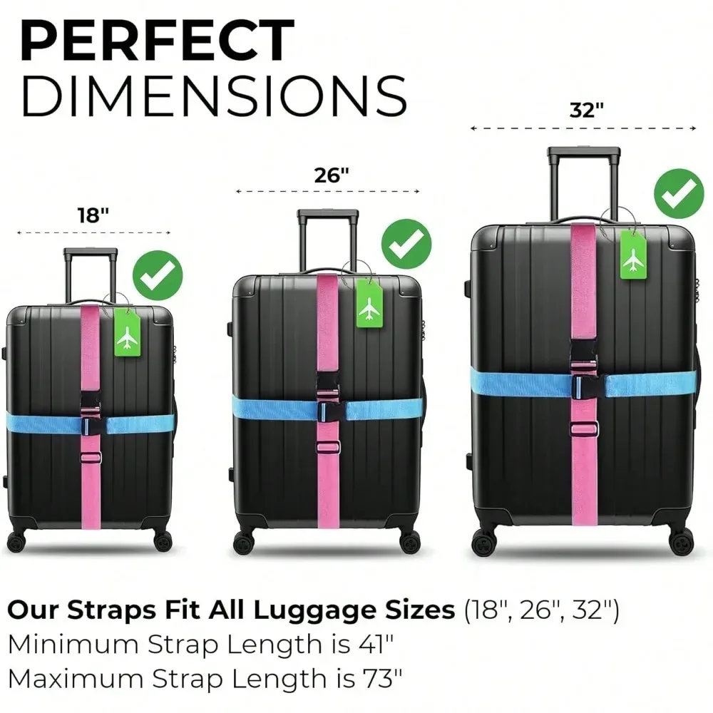 ensemble de sangles de bagages avec étiquette de bagage, plusieurs couleurs de sangles de bagage adaptées à différents types de bagages adaptées aux voyages
