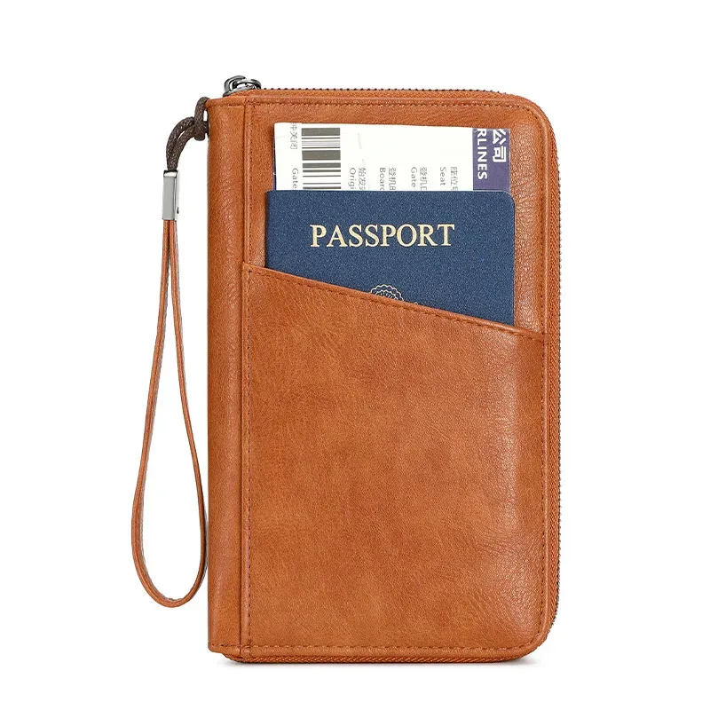 porte-passeports familial pour 5 personnes, en cuir, avec blocage rfid, porte-passeports multiple avec fermeture éclair, organiseur de documents de voyage