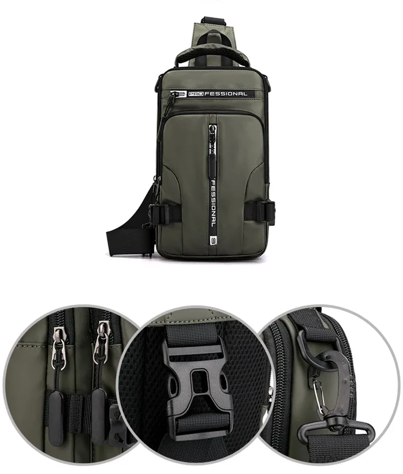 sac à dos à bandoulière pour homme, sac de poitrine initié, port de charge usb, sacs de messager polyvalents, nylon étanche, voyage