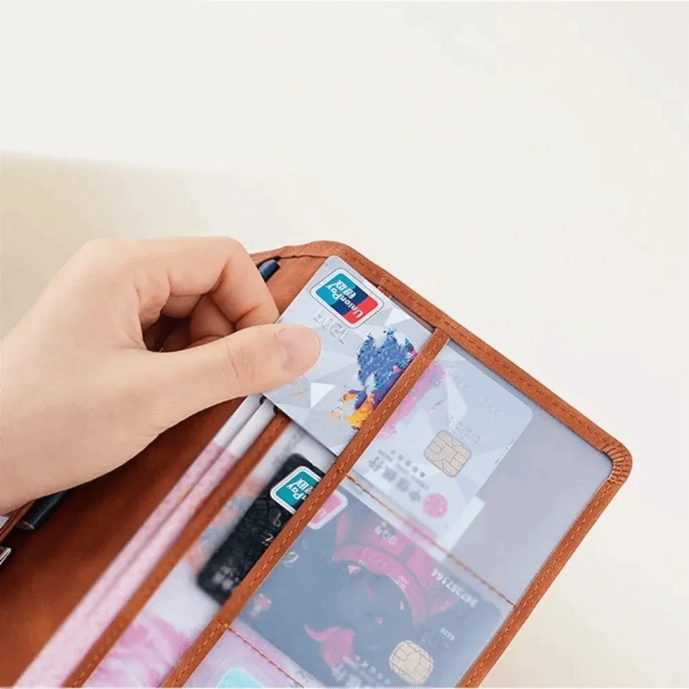 porte-cartes en cuir pu, sac à main pour passeport, porte-billets, clip pour passeport, anti-vol rfid, sac de rangement multifonctionnel pour femmes