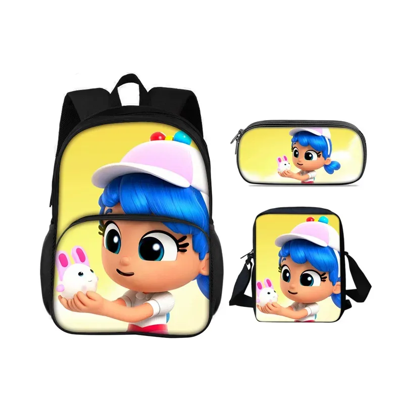 sac à dos true and the rainbow kingdom avec patch rond, trousse à crayons, sac à bandoulière, ensemble de 3 pièces, imprimé dessin animé, sac à dos pour élèves de maternelle