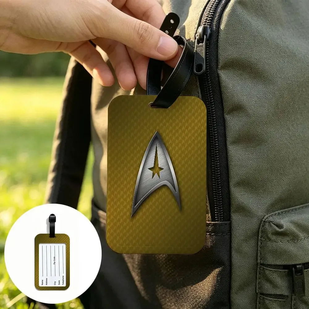 étiquette d'identification de bagage anti-perte en pvc avec logo star t-treks, porte-carte d'informations amovible, étiquette de bagage de voyage