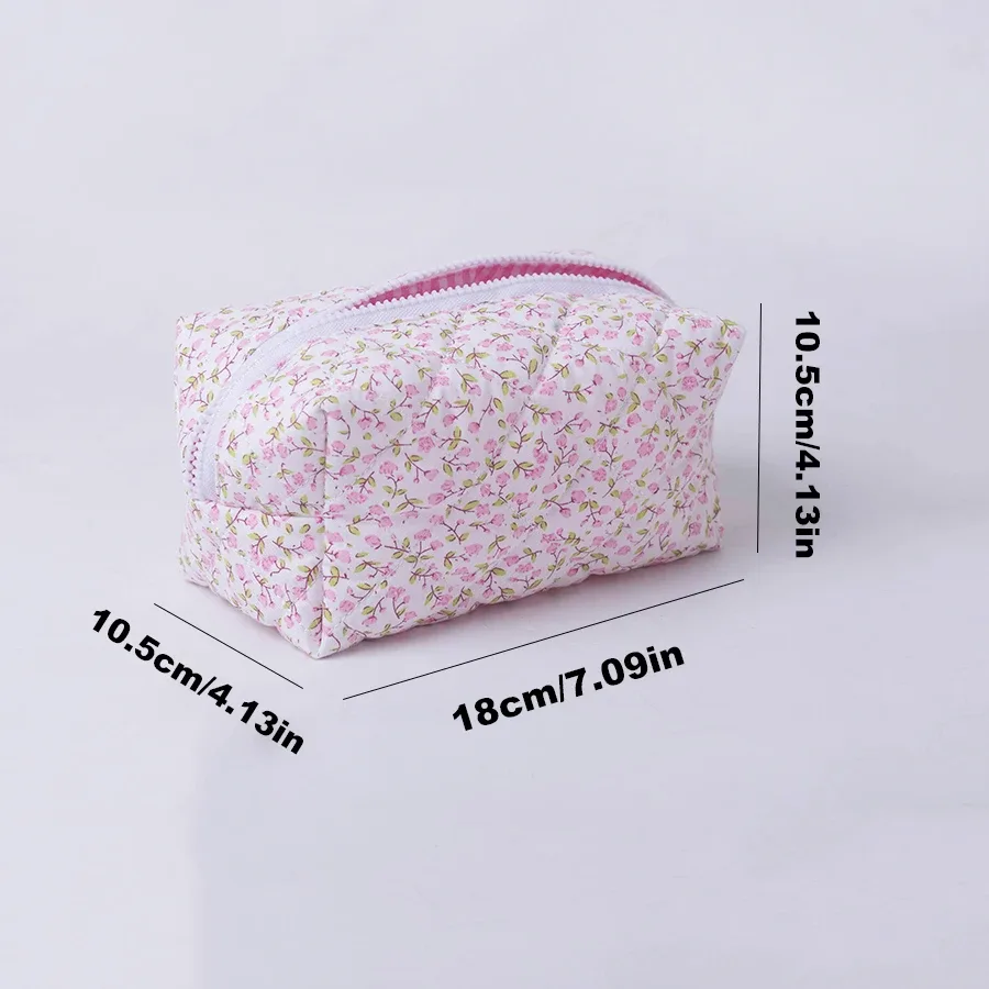 1pc fleur imprimé gonflé matelassé fermeture éclair maquillage sac organisateur de rangement toilette sac à main pochette cosmétique grand voyage sac cosmétique