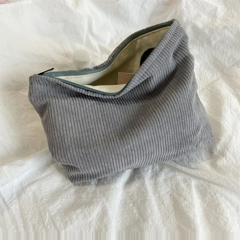 sac de voyage en velours côtelé, sac de rangement portable pour maquillage, porte-monnaie pour femmes, grande capacité, fermeture éclair, organiseur de maquillage, pochette de rangement