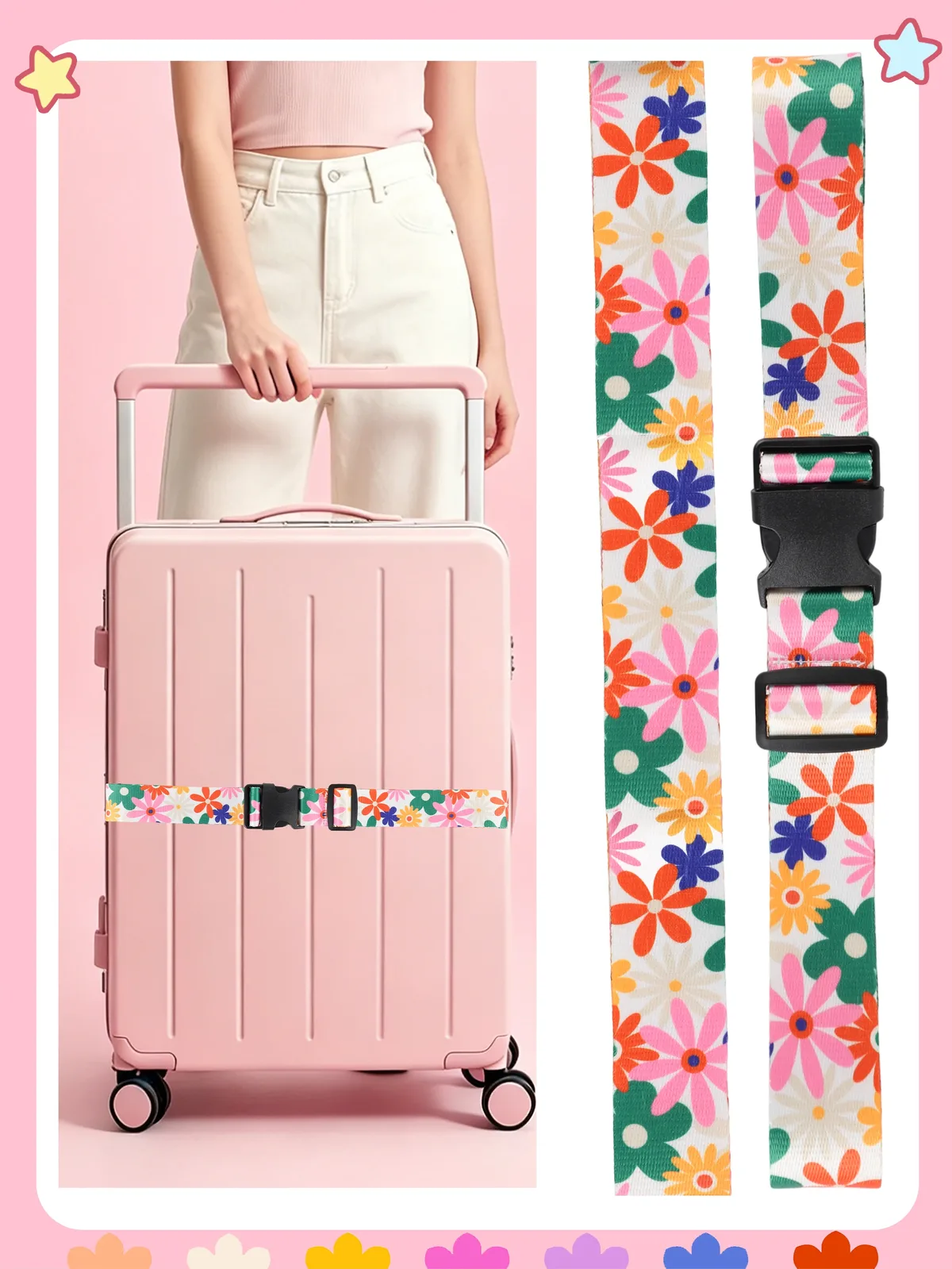 sangle de bagage décontractée et mignonne, imprimé fleurs et cœurs, multifonctionnelle, réglable, polyvalente, durable, pour les voyages d'affaires quotidiens