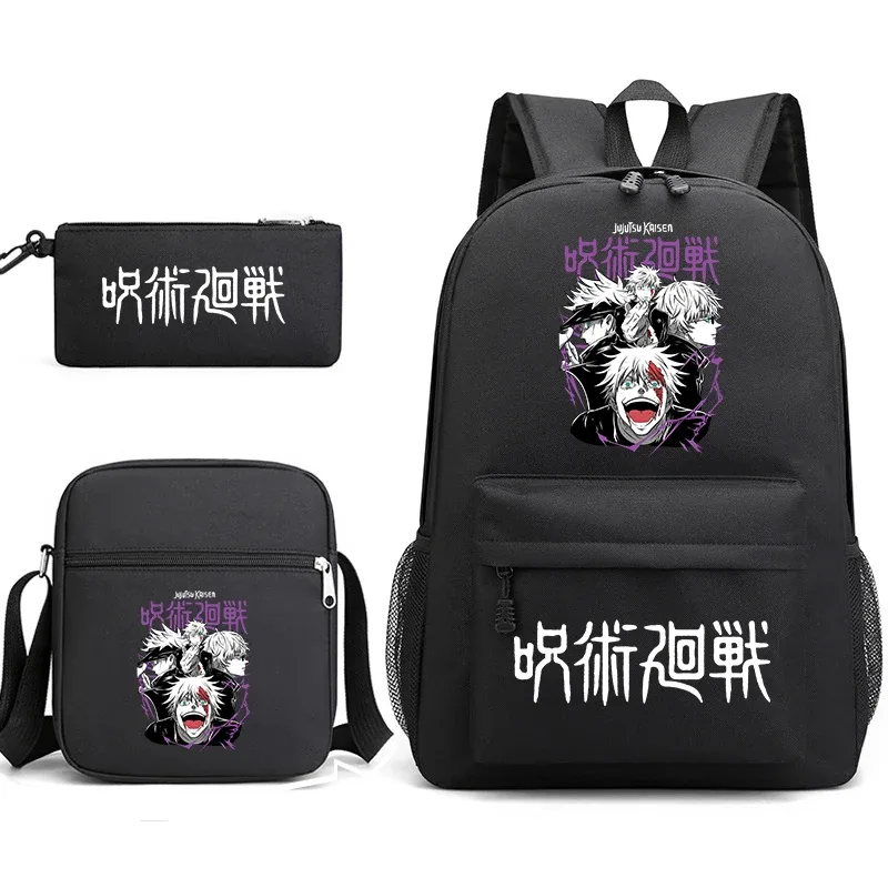 sac à dos anime jujutsu kaisen, trousse à crayons, ensemble de 3 pièces, sac à dos léger pour enfants et adolescents