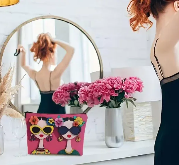sac de maquillage à motifs floraux tendance, pochette à fermeture éclair multifonctionnelle mignonne pour femmes, sac de rangement pour bijoux