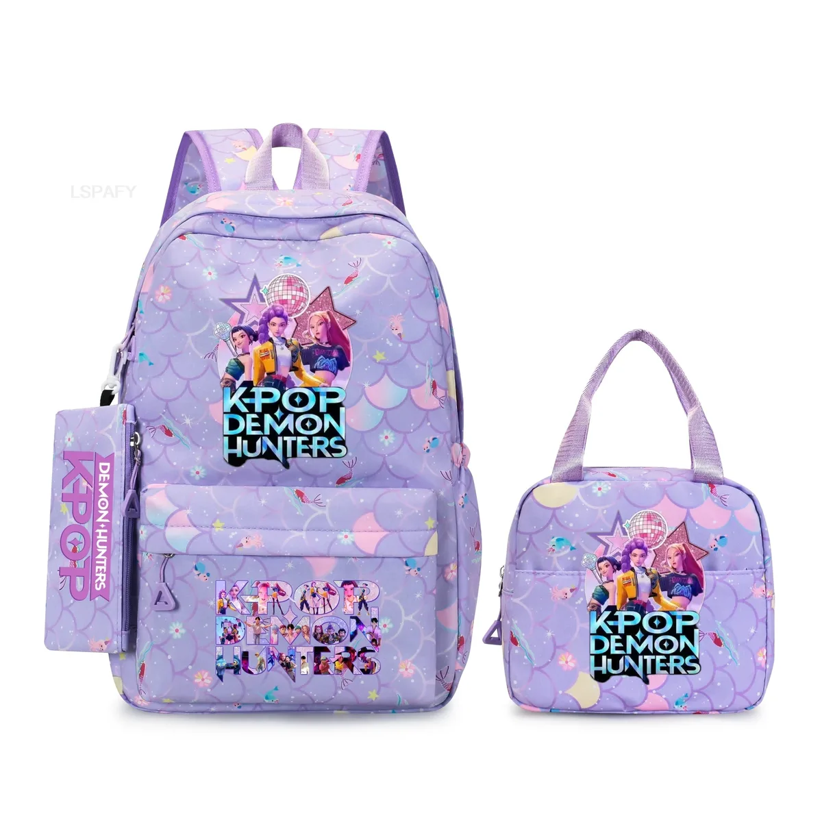 sac à dos kpop demon hunters 3 pièces rumi mira zoey, sac à dos de grande capacité, cartable pour adolescents et femmes, sac de voyage décontracté pour ordinateur portable, mochilas