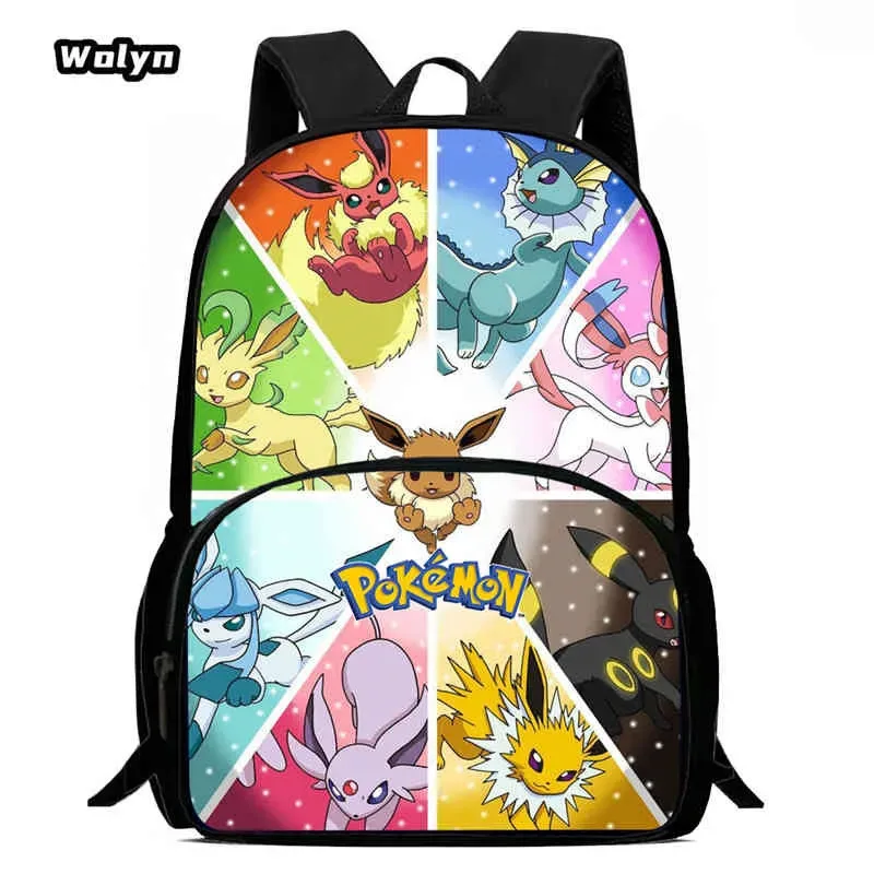 sac à dos scolaire pour enfants avec poche avant pour les 6-10 ans, sac d'école imprimé anime pokermom de grande capacité pour garçons et filles