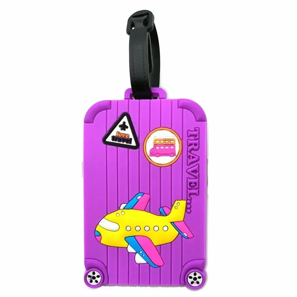 étiquettes de bagages portables en pvc, étiquettes de bagages en silicone souple avec dessin animé d'avion, fournitures de voyage, étiquettes d'identification et d'adresse pour valises