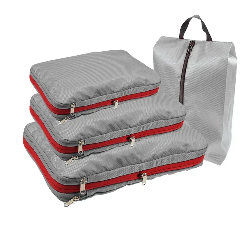 ensemble de sacs de rangement de voyage à double compression avec sac à chaussures, organisateur de bagages, accessoires de voyage, pochette de rangement compacte
