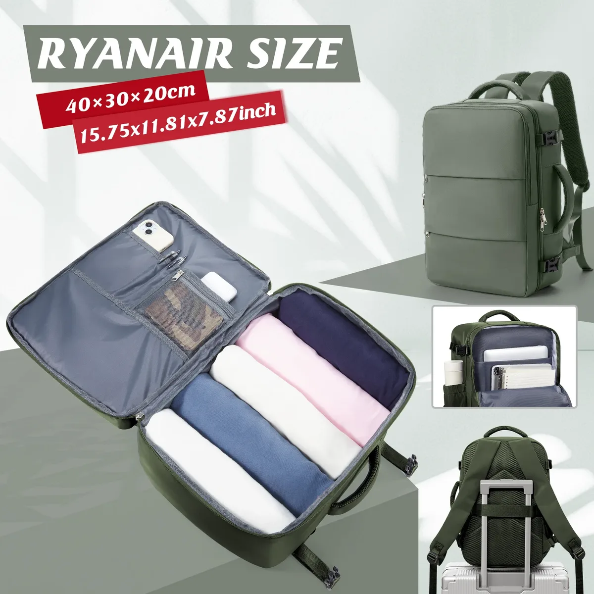 ryanair sac de cabine d'avion 40x30x20 sac à dos de voyage, bagages à main sacs de voyage sac pour ordinateur portable d'affaires femmes hommes sac à dos sac de travail